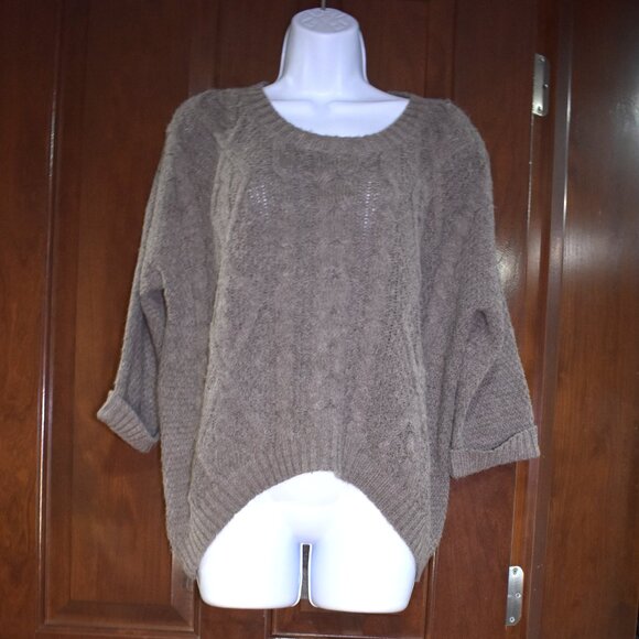 360 Wool Alpaca Blend Brown Cable Knit Sweater Women’s Small High Low Side Zip - Picture 2 of 14